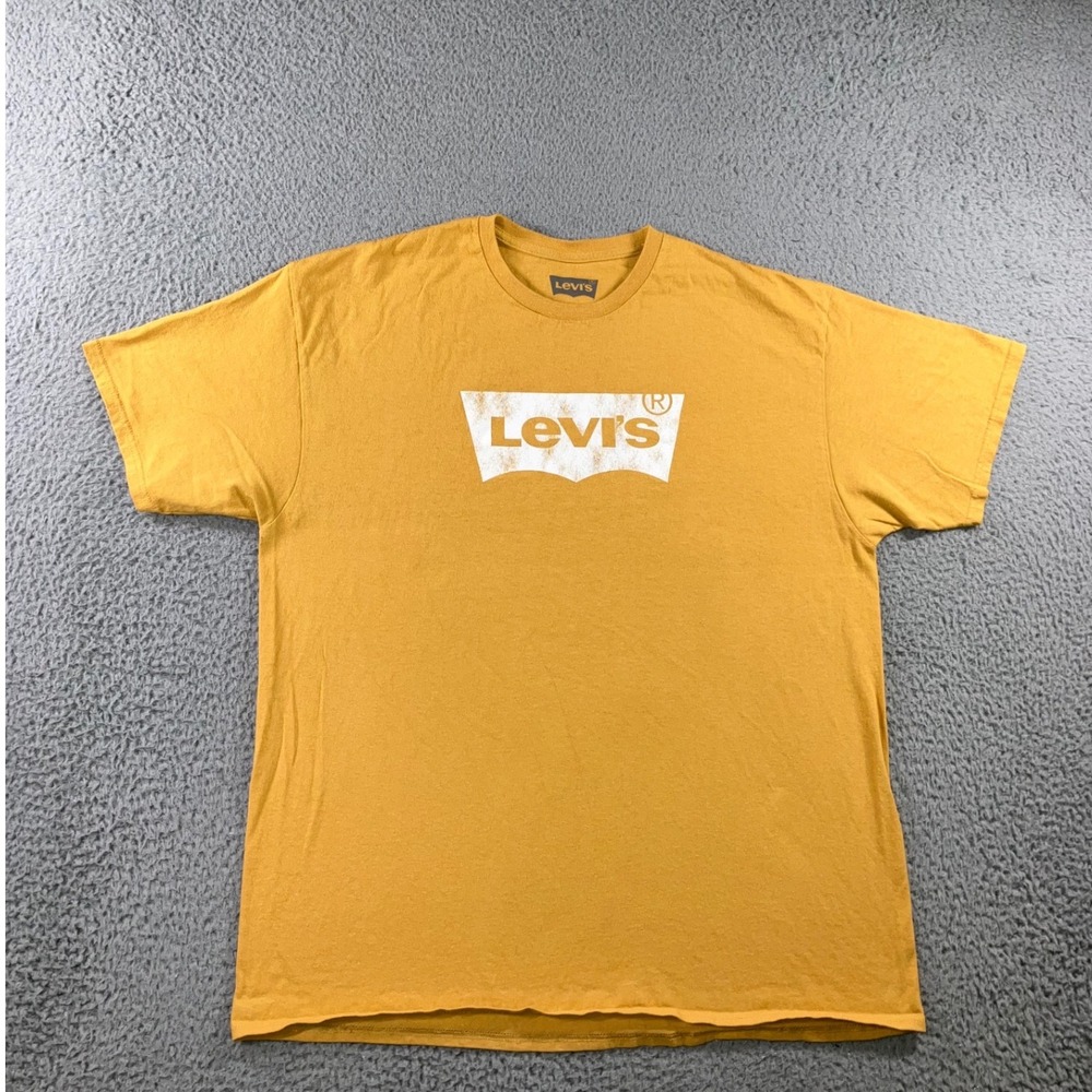 Levi's T-Shirt Men XL Mustard Yellow Batwing Graphic Logo Thrashed Grunge Skater
